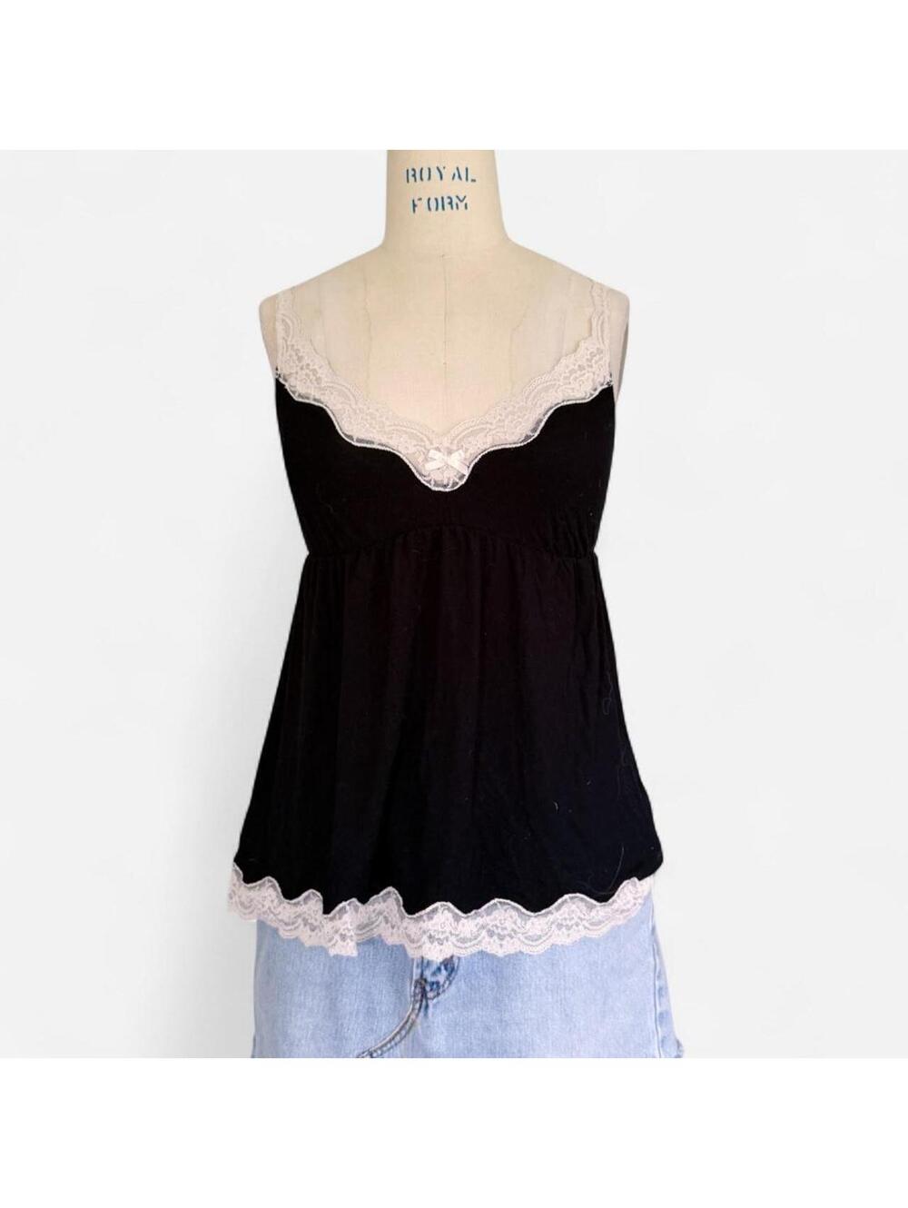Eberjey Black Lace Trim Babydoll Cami in Black